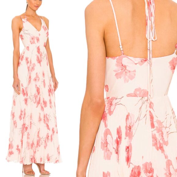 NWT BCBG MAXAZRIA DELPHINE Pleated Floral Gown Dress Sheer Pink Combo size 2 - Picture 1 of 2